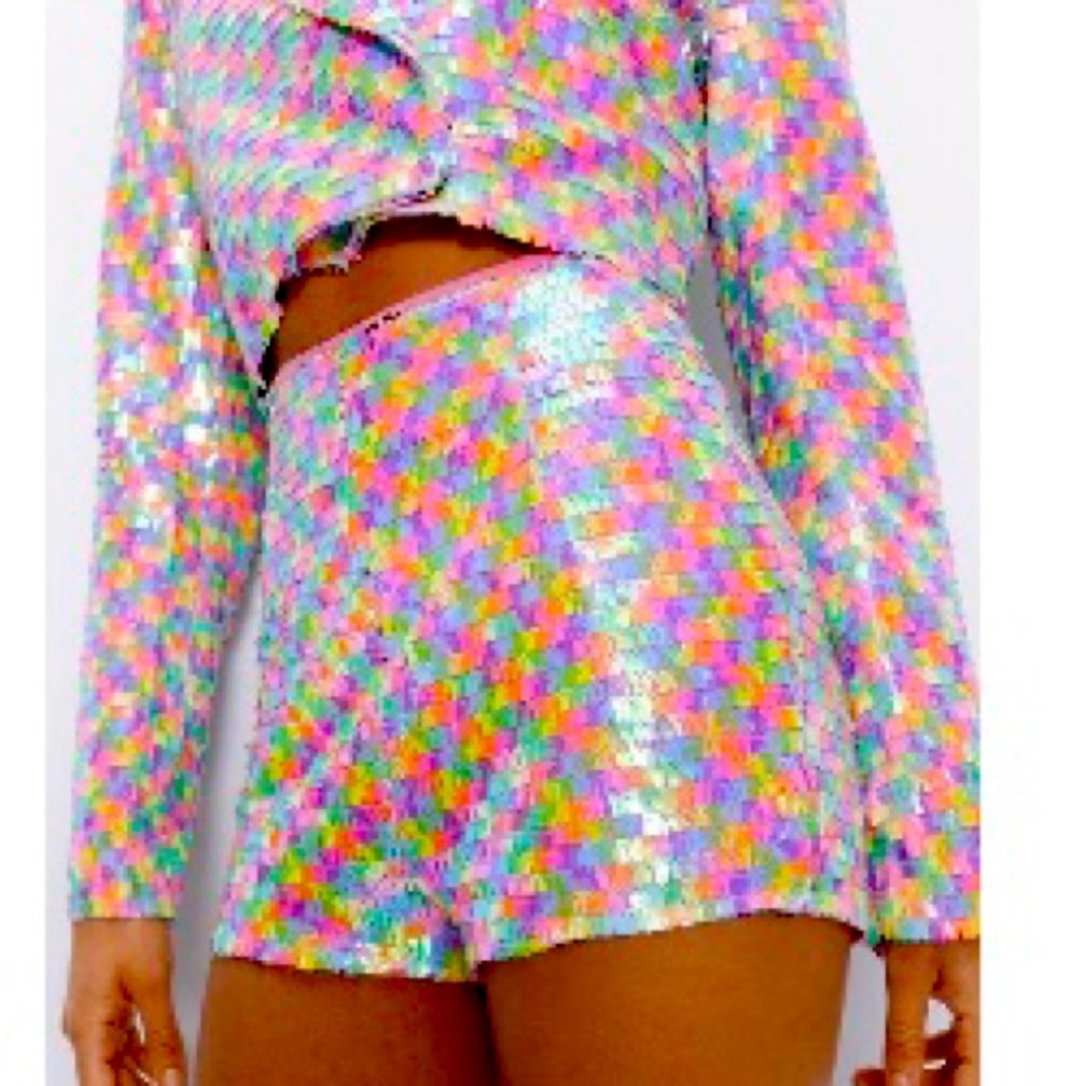 NWT Nasty Gal Multi Colored Shimmery High Waisted Shorts